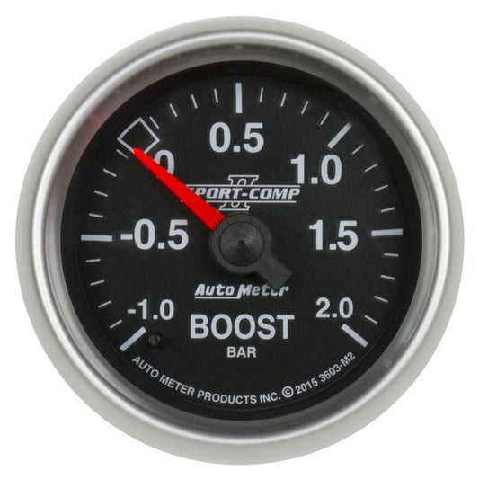 Autometer Sport-Comp II Gauge Vac/Boost 2 1/16in -1 - +2 Bar Mechanical Sport-Comp II AutoMeter Gauges