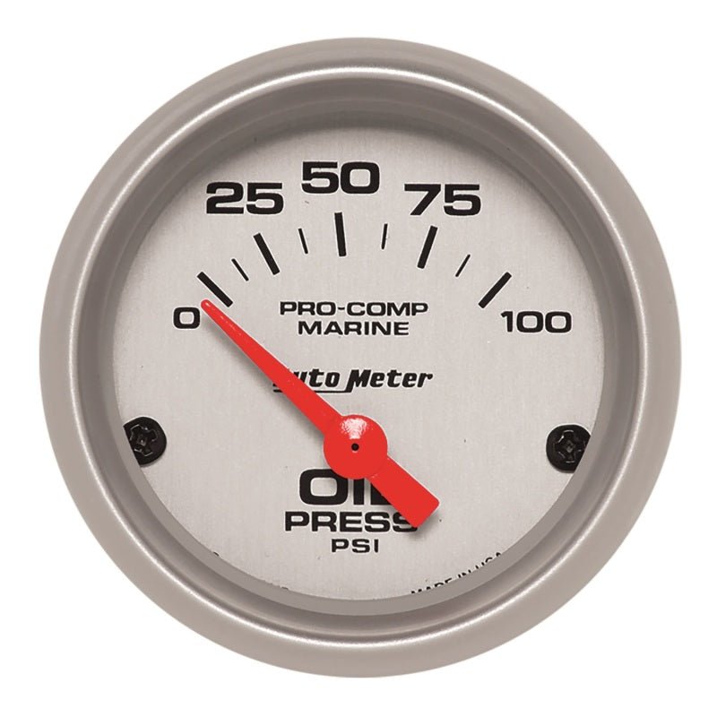 Autometer Marine Silver Ultra-Lite 2-1/16in 100PSI Electric Oil Pressure Gauge AutoMeter Gauges