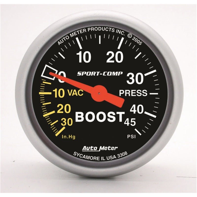 Autometer Sport-Comp 52mm 45 PSI Mechanical Boost Gauge AutoMeter Gauges