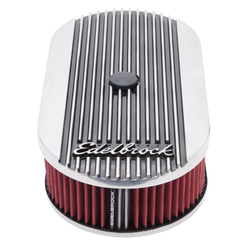 Edelbrock Air Cleaner Elite II Oval Single 4-Bbl Carb 2 5In Red Element Polished