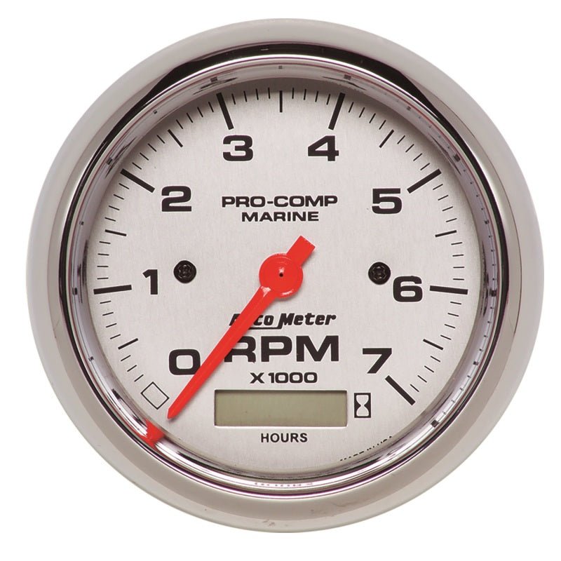 Autometer Marine Chrome Ultra-Lite 3-3/8in 7K RPM w/Hourmeter Tachometer Gauge AutoMeter Gauges