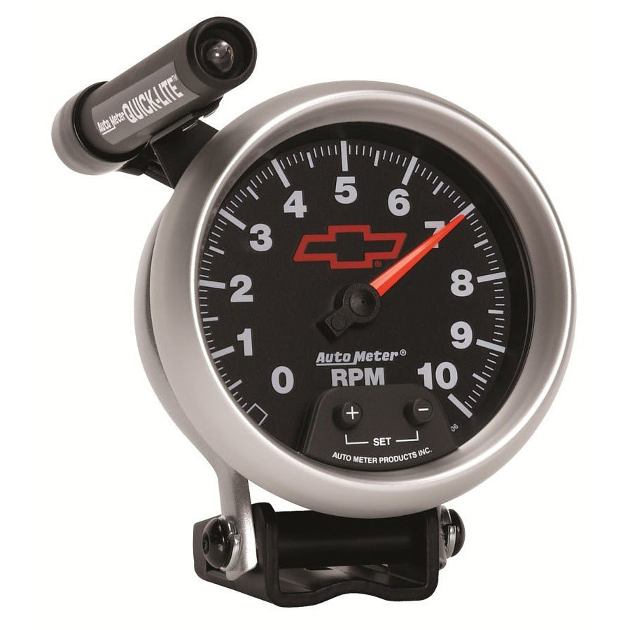 Autometer GM Red Bowtie Black 3-3/4in 0-10000 RPM Pedestal Mount Tachometer Quick-Lite AutoMeter Gauges