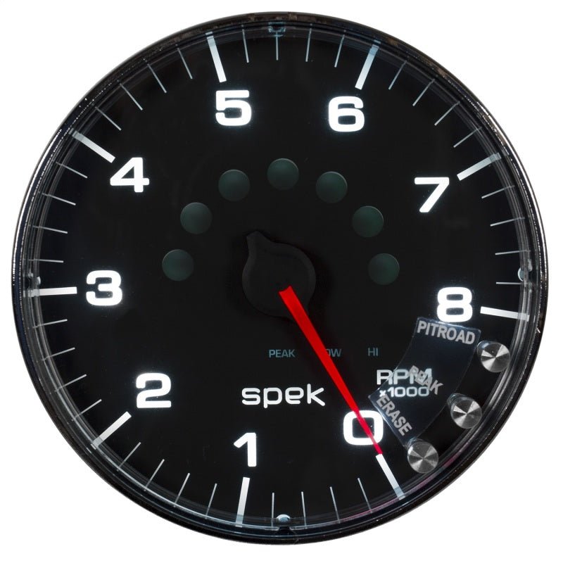 Autometer Spek-Pro Gauge Tachometer 5in 8K Rpm W/Shift Light & Peak Mem Black/Chrome AutoMeter Gauges