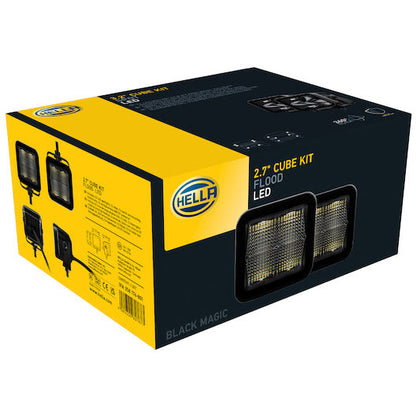 Hella Universal Black Magic 2.7in L.E.D. Cube Kit - Flood Beam Hella Fog Lights