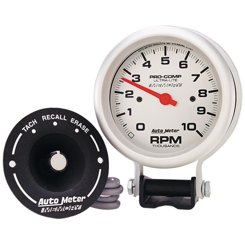 AutoMeter Gauge Tachometer 3-3/4in. 10K RPM Pedestal W/ Peak Memory Ultra-Lite AutoMeter Gauges