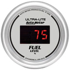 Autometer Ultra-Lite Digital 2-1/16in 0-280 OHM Silver Dial w/ Red LED Programmable Fuel Level Gage AutoMeter Gauges