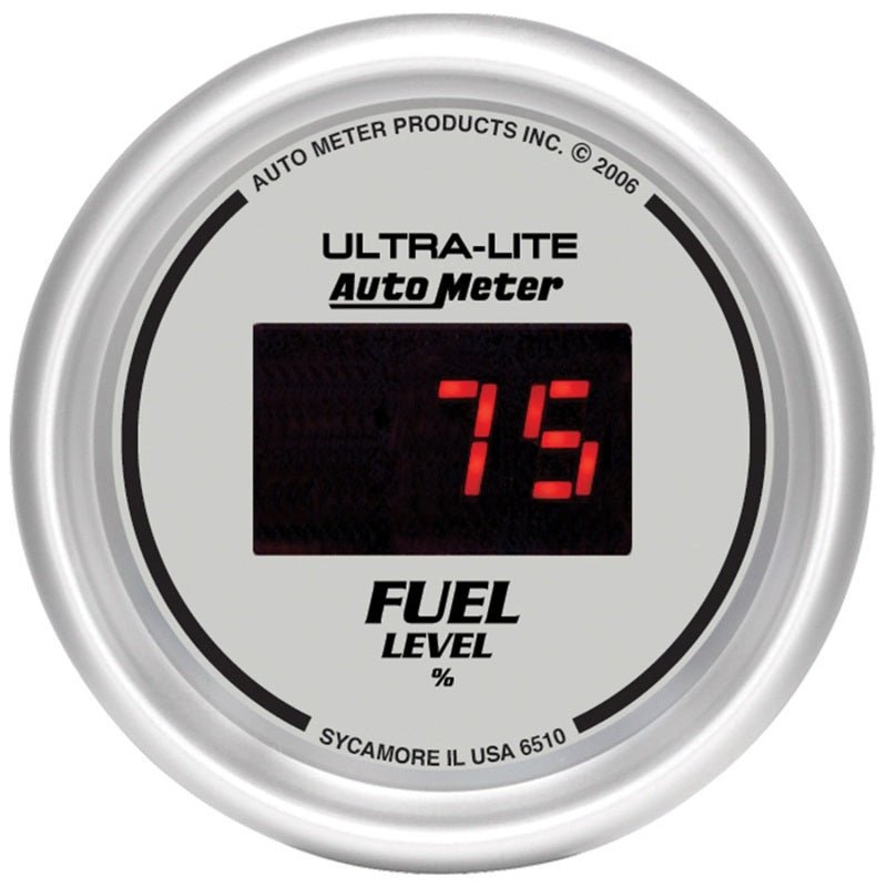 Autometer Ultra-Lite Digital 2-1/16in 0-280 OHM Silver Dial w/ Red LED Programmable Fuel Level Gage AutoMeter Gauges