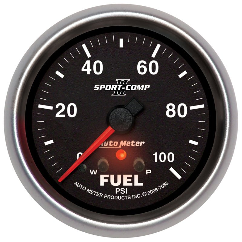 Autometer Sport-Comp II 2-5/8in 0-100 PSI Full Sweep Electronic Fuel Pressure Gauge AutoMeter Gauges