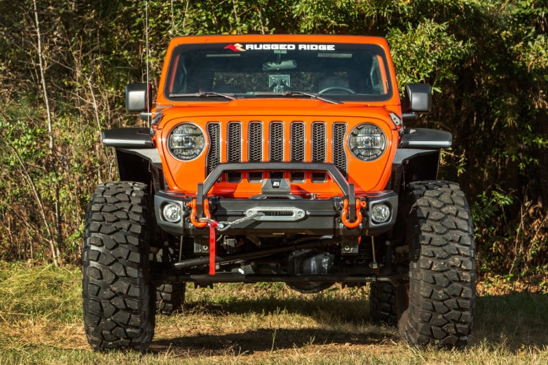 Rugged Ridge 18-22 Jeep Wrangler JL/JT Grille Arcus Front Bumper Stamped Steel Overrider Bar Rugged Ridge Bumpers - Steel