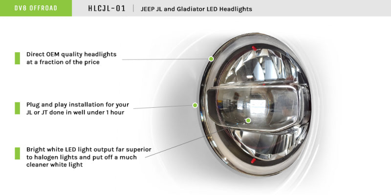 DV8 Offroad 2018+ Jeep Wrangler JL/Gladiator LED Projector Headlights