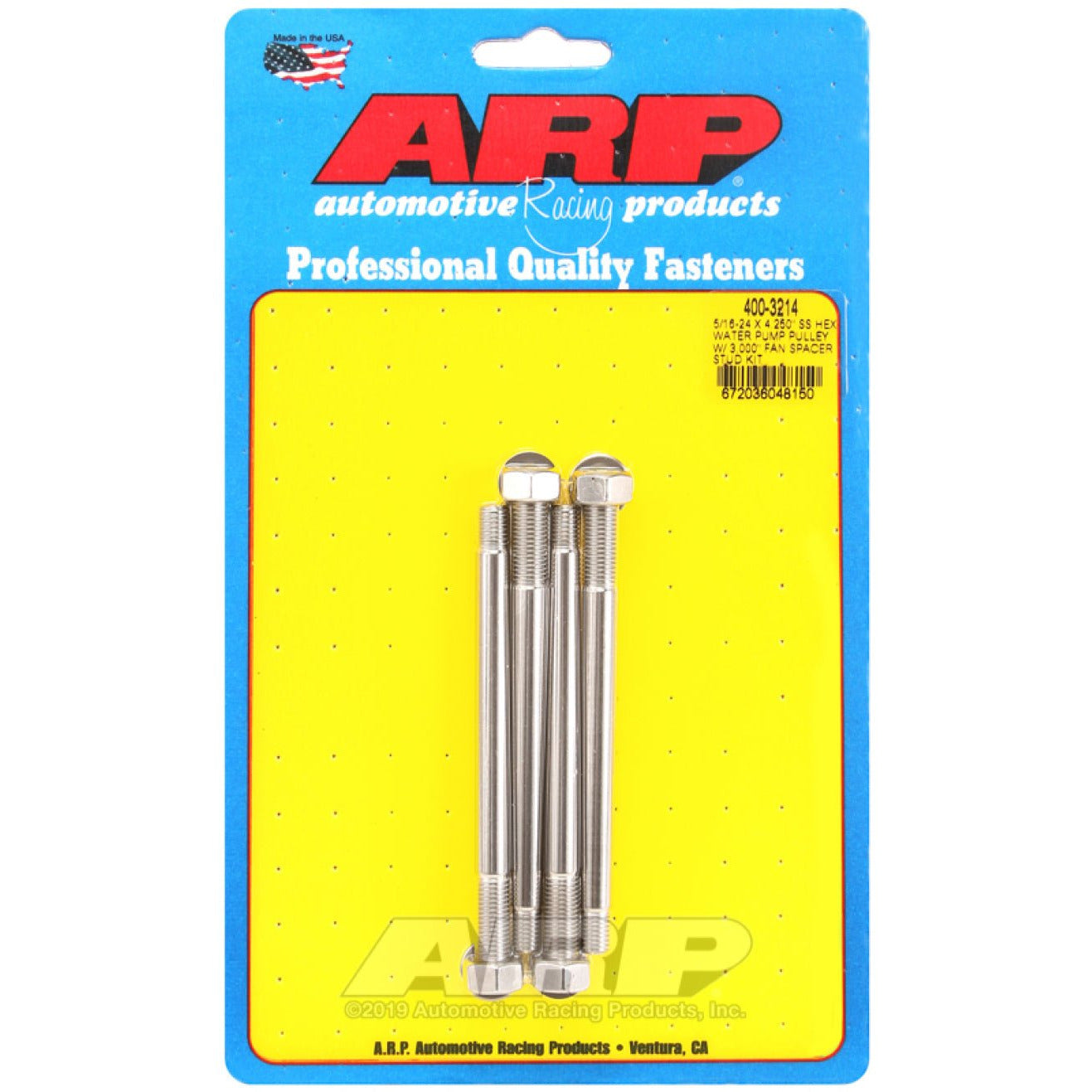 ARP 5/16-24 X 4.250 SS Hex Water Pump Pulley w/ 3.000in Fan Spacer Stud Kit ARP Hardware - Singles