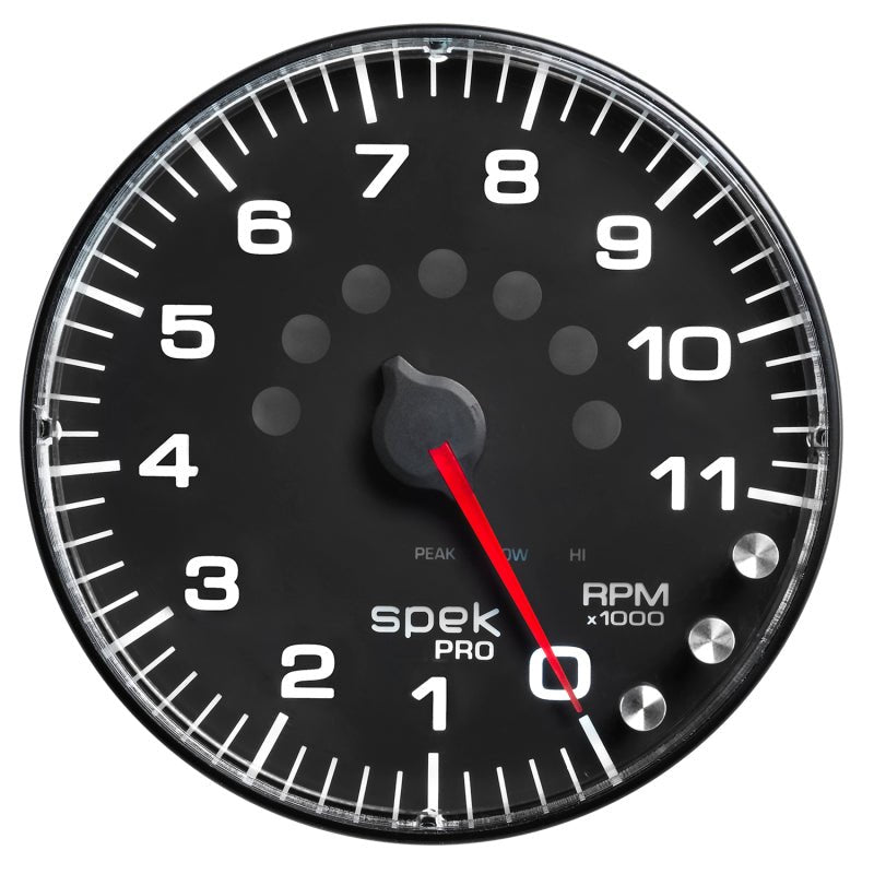 Autometer Spek-Pro Gauge Tachometer 5in 11K Rpm W/Shift Light & Peak Mem Black/Black AutoMeter Gauges