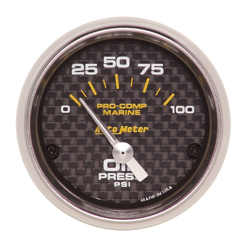 Autometer Marine Carbon Fiber 2-1/16in 100PSI Electric Oil Pressure Gauge AutoMeter Gauges