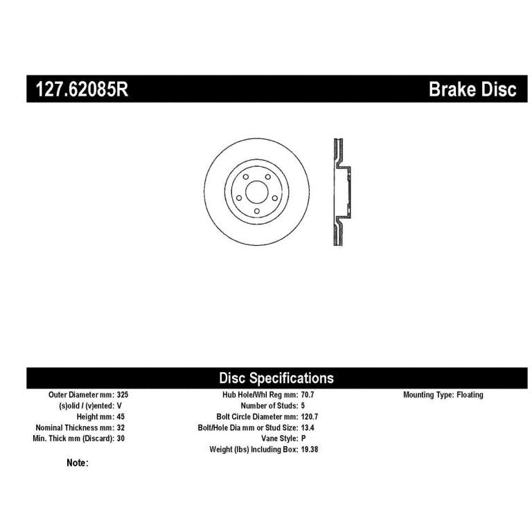 StopTech Power Slot 05-07 Cadillac XLR / 06-09 Chevy Corvette Front Right Drilled & Slotted Rotors Stoptech Brake Rotors - Slot & Drilled