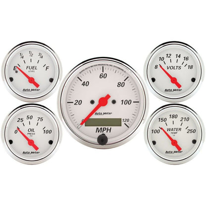 Autometer Arctic White 5 Pc Kit Box w/ Elec Speedo, Elec Oil Press, Water Temp, Volt, Fuel Level AutoMeter Gauges