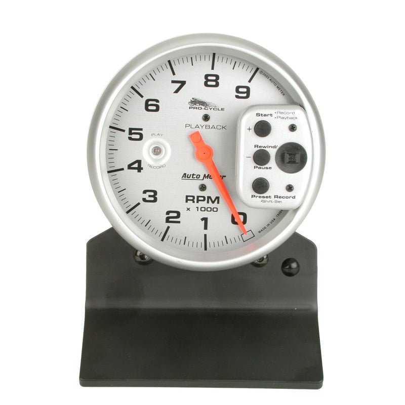 Autometer Pro-Cycle Gauge Tach 5in 9K Rpm Pedestal W/ Rpm Playback Silver Pro-Cycle AutoMeter Gauges