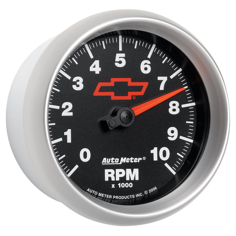 AutoMeter Gauge Tachometer 3-3/8in. 10K RPM In-Dash Chevy Red Bowtie Black AutoMeter Gauges