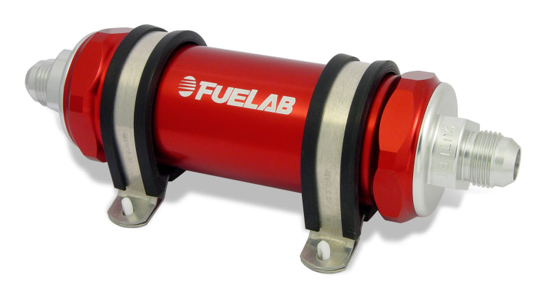 Fuelab 828 In-Line Fuel Filter Long -6AN In/Out 10 Micron Fabric - Red