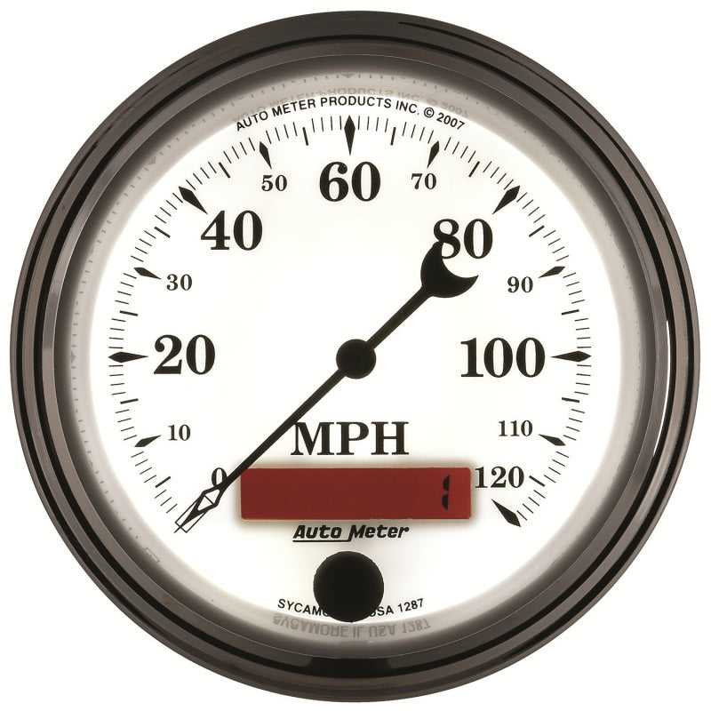 AutoMeter Gauge Speedometer 3-3/8in. 120MPH Elec. Prog. W/ Lcd Odo Old Tyme Wht II AutoMeter Gauges