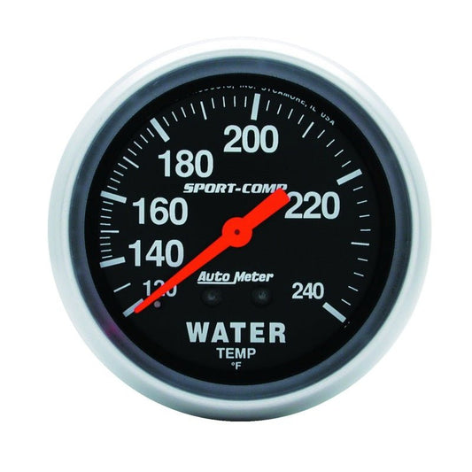 Autometer Sport-Comp 2-5/8in 120-240 F Mechanical Water Temp Gauge 12ft Tubing AutoMeter Gauges