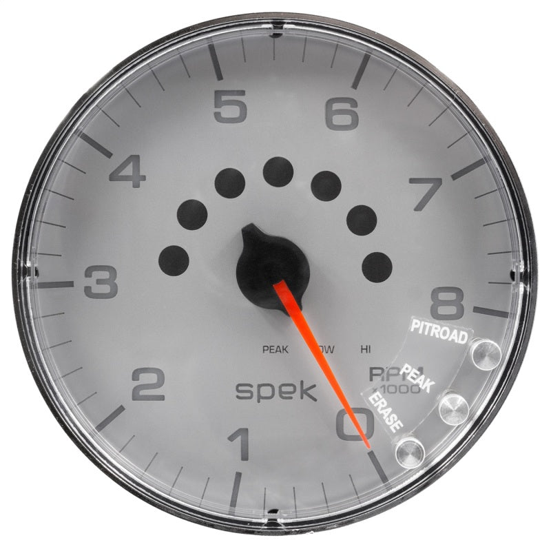Autometer Spek-Pro Gauge Tachometer 5in 8K Rpm W/Shift Light & Peak Mem Silver/Chrome AutoMeter Gauges