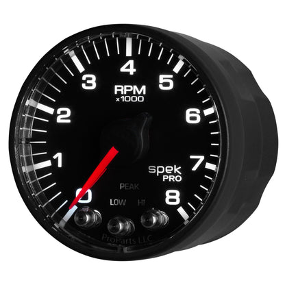 Autometer Spek-Pro Black 2 1/16 inch 8K RPM Tach w/ Shift Light and Peak Memory AutoMeter Gauges