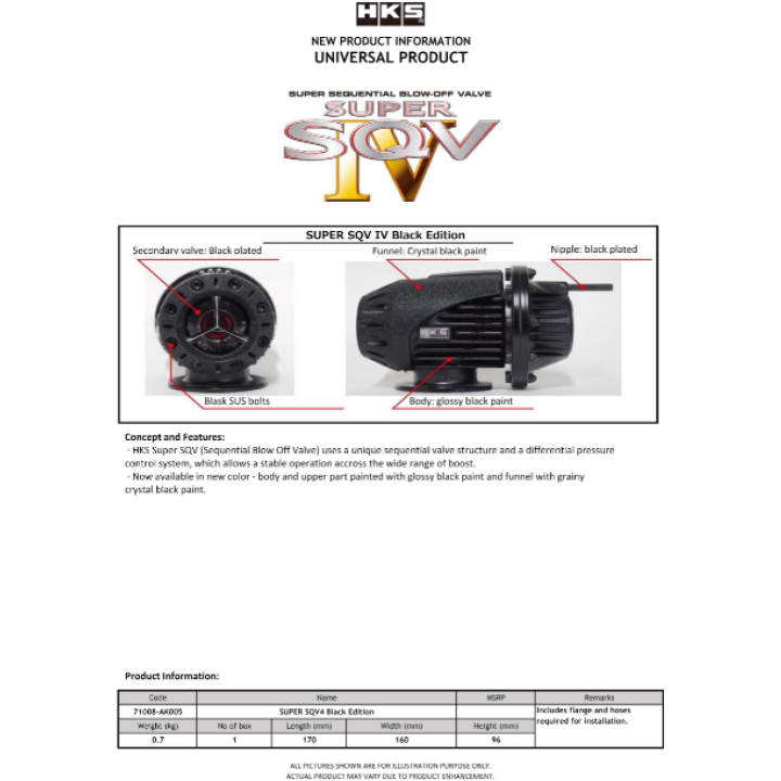 HKS SQV IV BLACK EDITION UNIVERSAL ASSY HKS Blow Off Valves