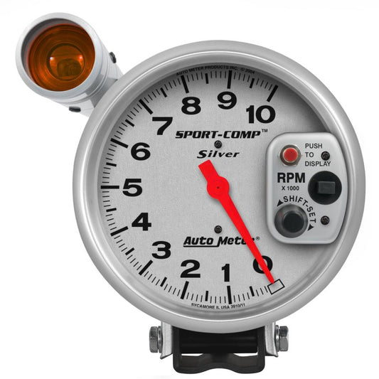Autometer Sport-Comp 5 inch 10K RPM Shift Light Silver Tach AutoMeter Gauges