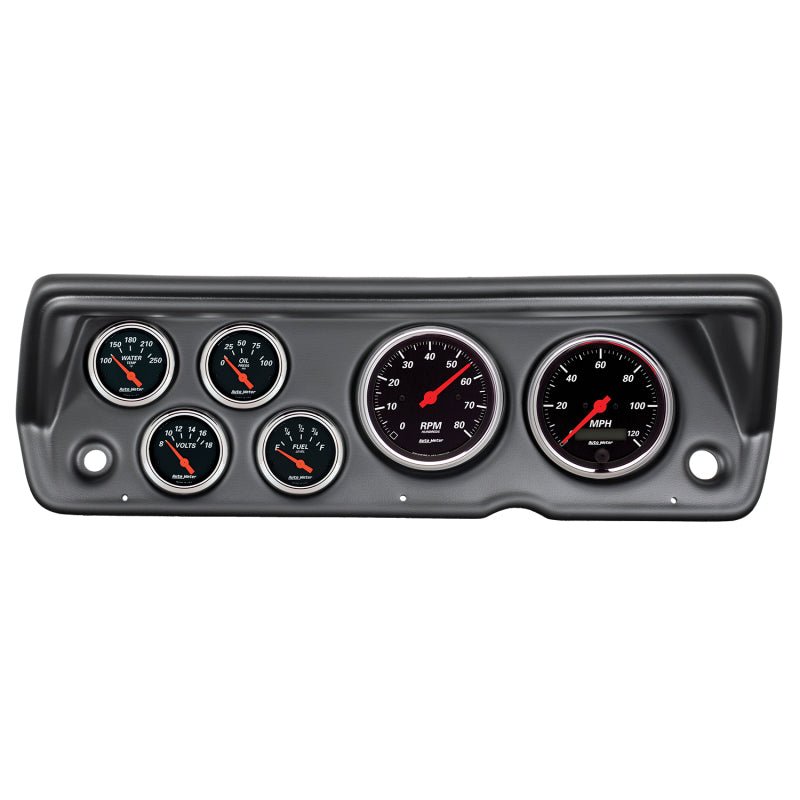 Autometer Designer Black 70-76 Duster/Demon/Dart Dash Kit 6pc Tach / MPH / Fuel / Oil / WTMP / Volt AutoMeter Gauges