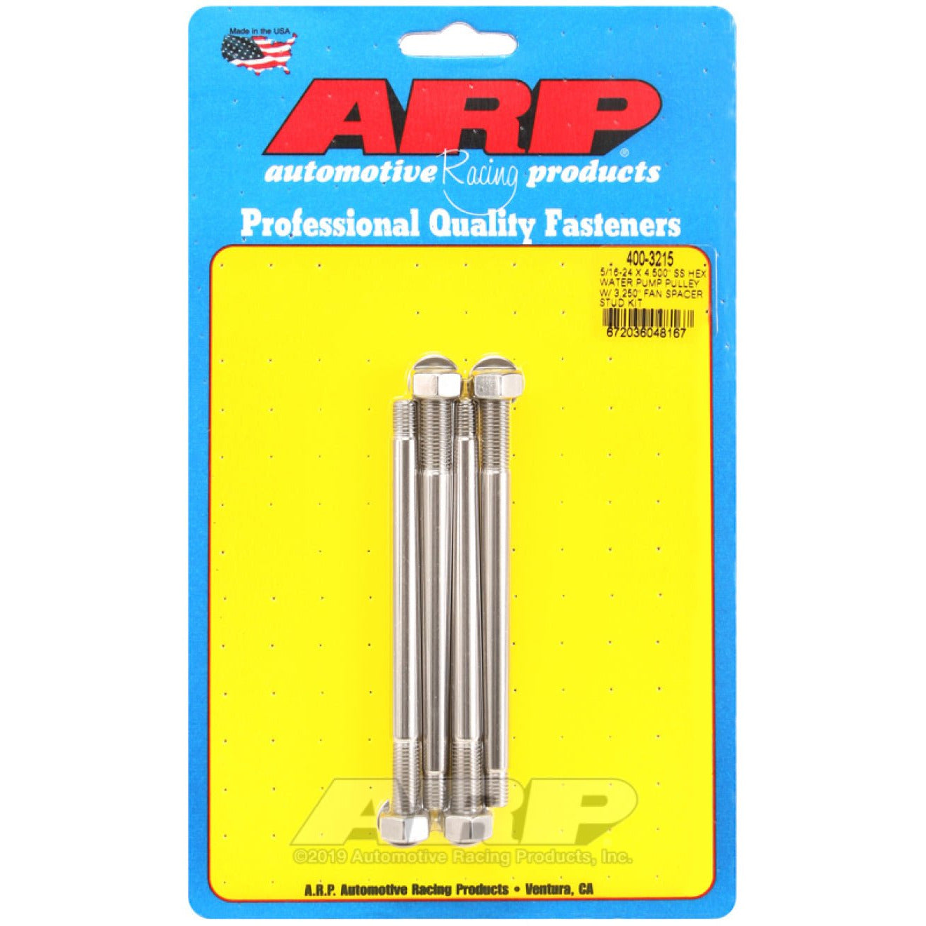 ARP 5/16-24 X 4.500 SS Hex Water Pump Pulley w/ 3.250in Fan Spacer Stud Kit ARP Hardware - Singles