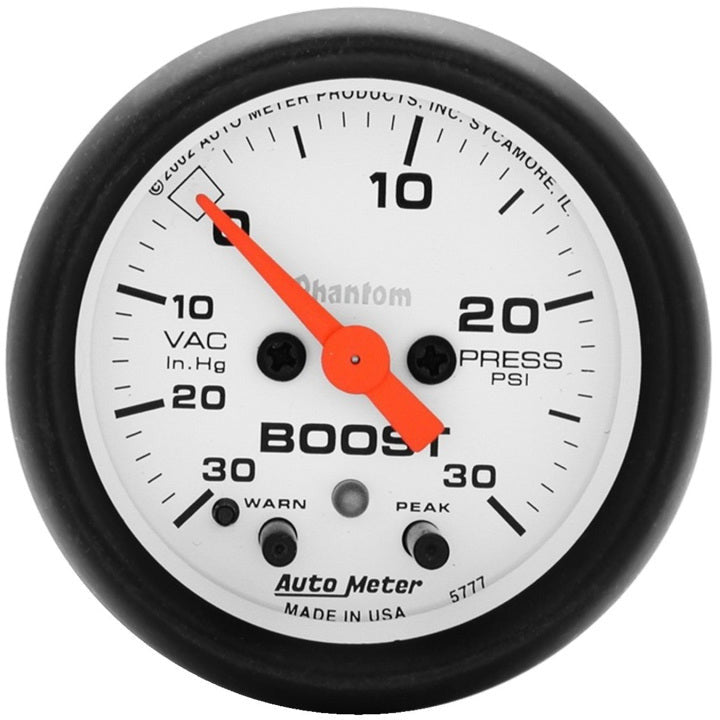 Autometer Phantom 52mm Boost 30 in Hg-Vac/30 PSI FS Electronic Vacuum/Boost w/ Peak Memory & Warning AutoMeter Gauges