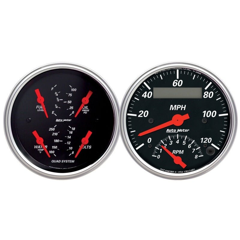 Autometer Designer 3-3/8in In-Dash Kit Box-Tach Speedo Combo & Elec Oil Press, H2O Temp, Volt, Fuel AutoMeter Gauges