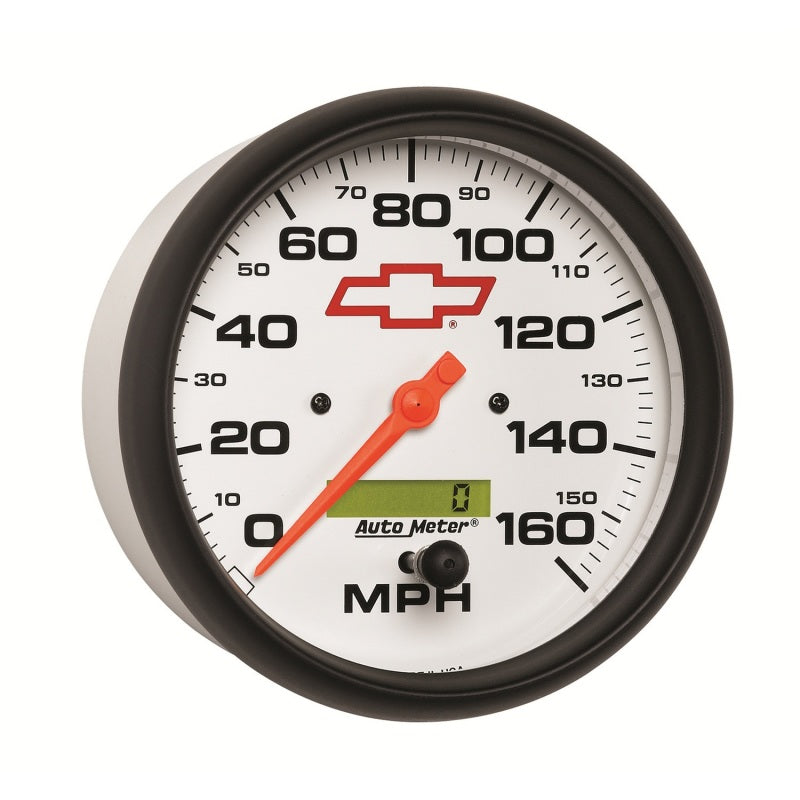 AutoMeter Gauge Speedometer 5in. 160MPH Elec. Programmable Chevy Red Bowtie White AutoMeter Gauges