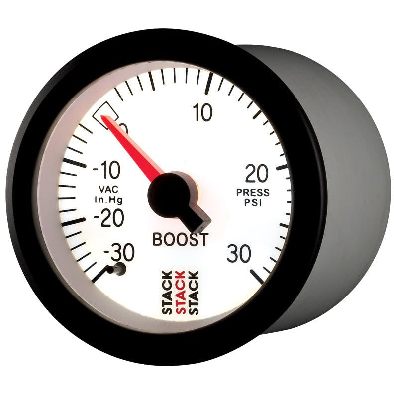 Autometer Stack 52mm -30INHG to +30 PSI (Incl T-Fitting) Mechanical Boost Pressure Gauge - White AutoMeter Gauges