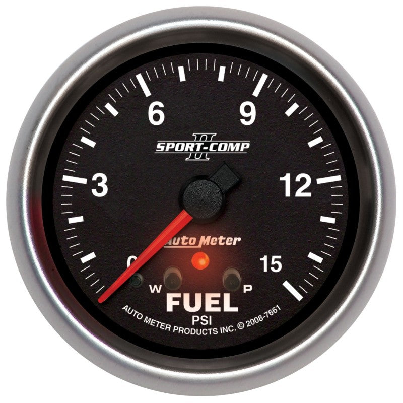 Autometer Sport-Comp II Fuel Pressure Gauge 2 5/8in 15PSI Stepper Motor w/ Peak & Warn AutoMeter Gauges