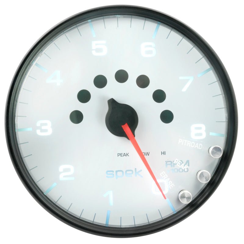 Autometer Spek-Pro Gauge Tachometer 5in 8K Rpm W/Shift Light & Peak Mem White/Black AutoMeter Gauges
