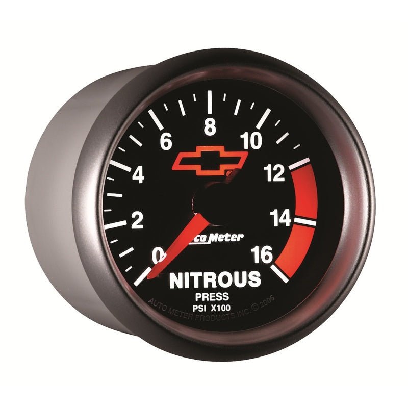 Autometer GM Bowtie Black 2-1/16in 0-1600 PSI Nitrous Pressure - Digital Stepper Motor AutoMeter Gauges