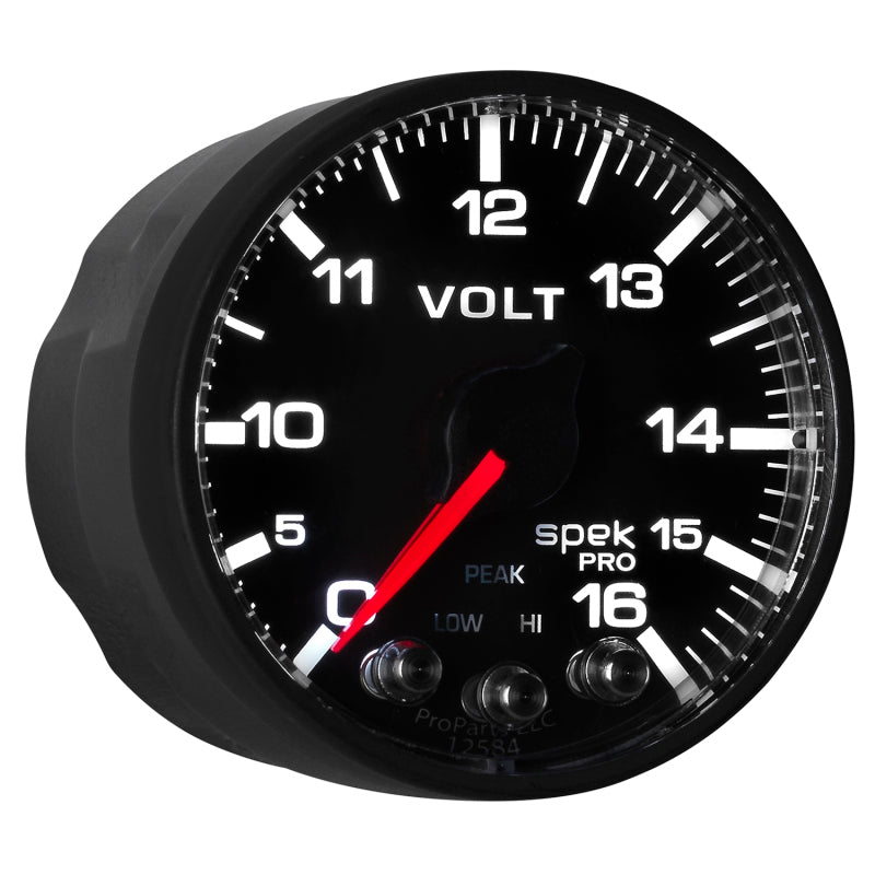 AutoMeter Gauge Voltmeter 2-1/16in. 16V Stepper Motor W/Peak & Warn Blk/Blk Spek-Pro AutoMeter Gauges