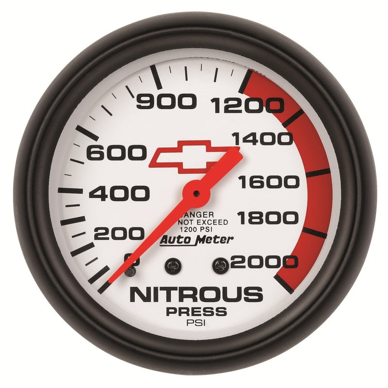 AutoMeter Gauge Nitrous Pressure 2-5/8in. 2000PSI Mechanical Chevy Red Bowtie White AutoMeter Gauges