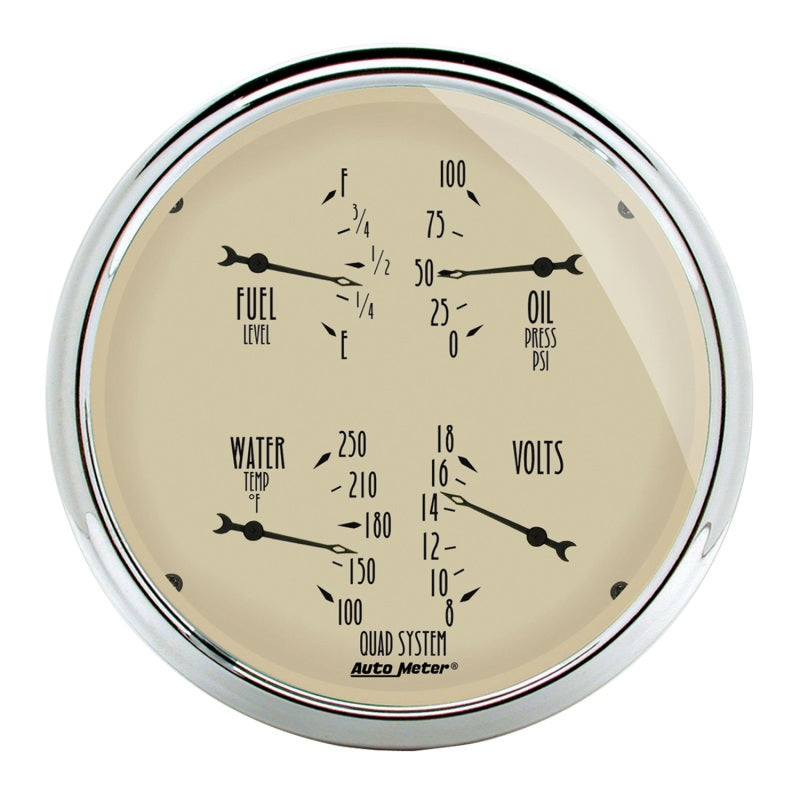 AutoMeter Gauge Quad 5in. 0 Ohm(e) to 90 Ohm(f)Elec Antique Beige AutoMeter Gauges