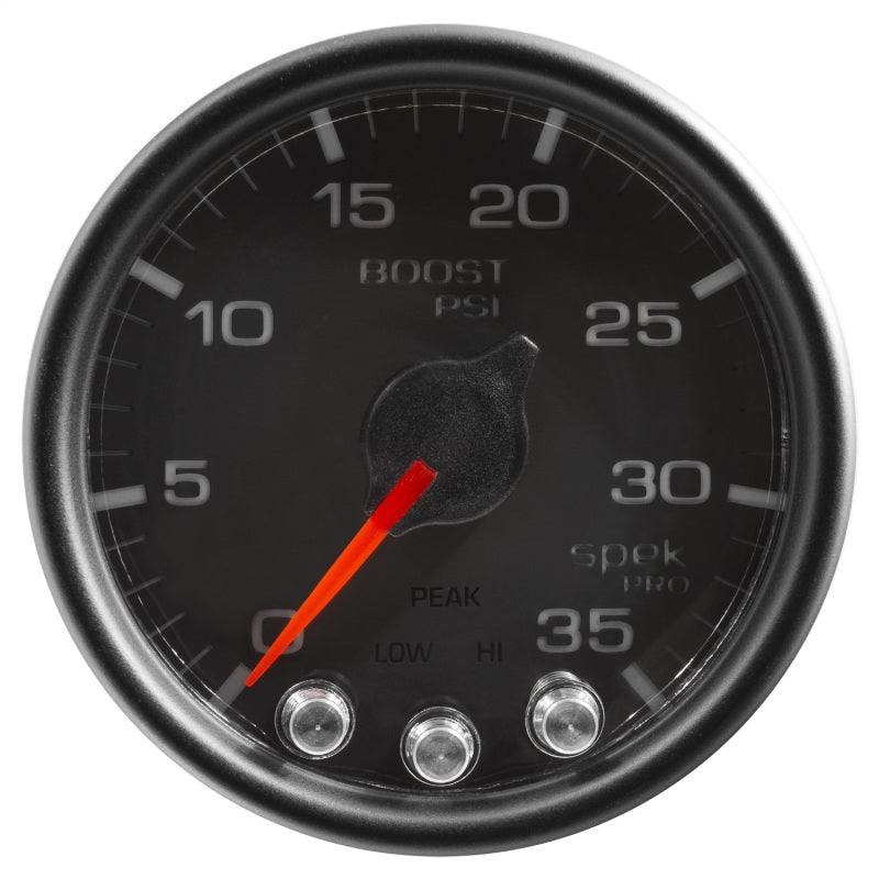 Autometer Spek-Pro Gauge Boost 2 1/16in 35psi Stepper Motor W/Peak & Warn Black/Black AutoMeter Gauges