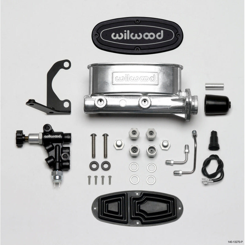 Wilwood HV Tandem M/C Kit w L/H Bracket & Prop Valve - 1 1/8in Bore Ball Burnished Wilwood Brake Master Cylinder