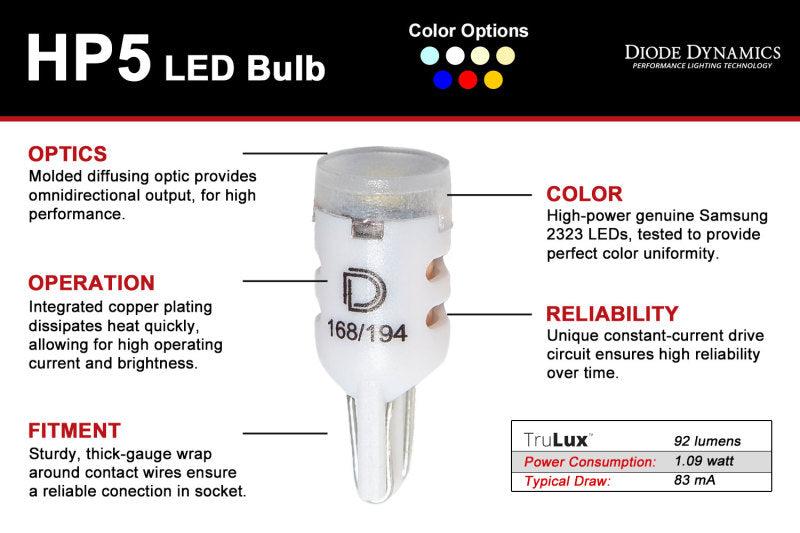 Diode Dynamics 194 LED Bulb HP5 LED - Red (Pair)