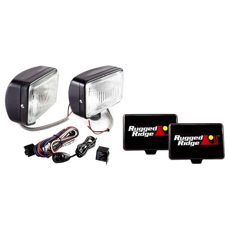 Rugged Ridge 5x7-In Halogen Fog Light Kit Black Steel Housings Rugged Ridge Light Accessories and Wiring