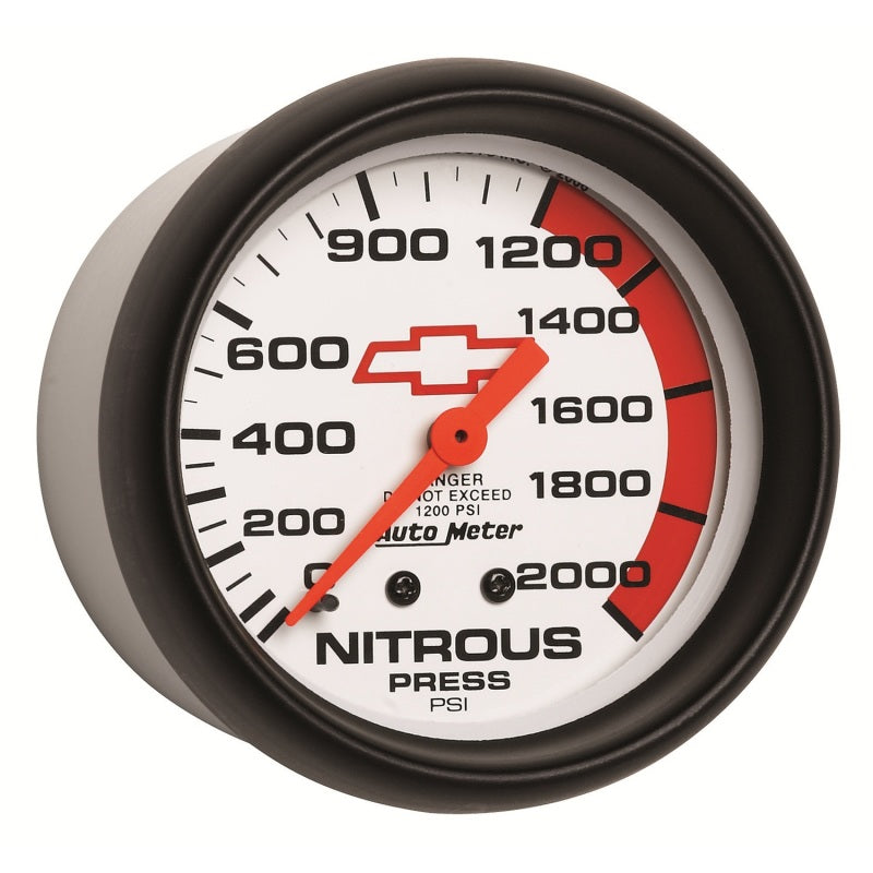 AutoMeter Gauge Nitrous Pressure 2-5/8in. 2000PSI Mechanical Chevy Red Bowtie White AutoMeter Gauges