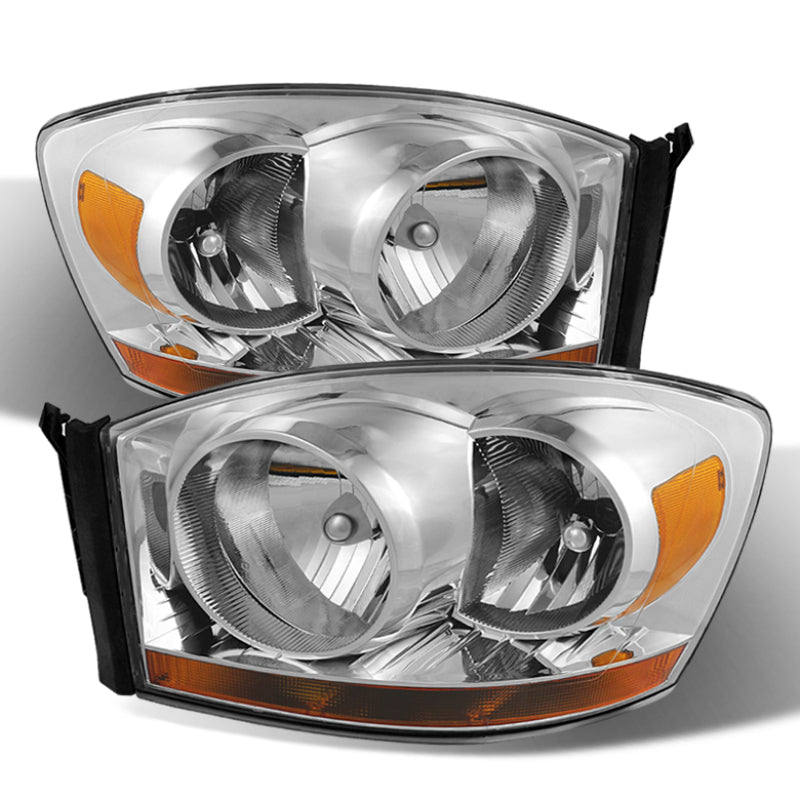 Xtune Dodge Ram 06-08 w/ Chrome Bezel & Amber Bar Headlights Chrome HD-JH-DRAM06-AM-C SPYDER Headlights