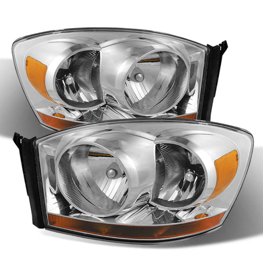 Xtune Dodge Ram 06-08 w/ Chrome Bezel & Amber Bar Headlights Chrome HD-JH-DRAM06-AM-C SPYDER Headlights