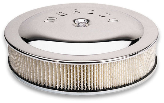 Moroso Racing Air Cleaner - 14in x 3in Filter - Flat Bottom - Aluminum - Chrome Plated