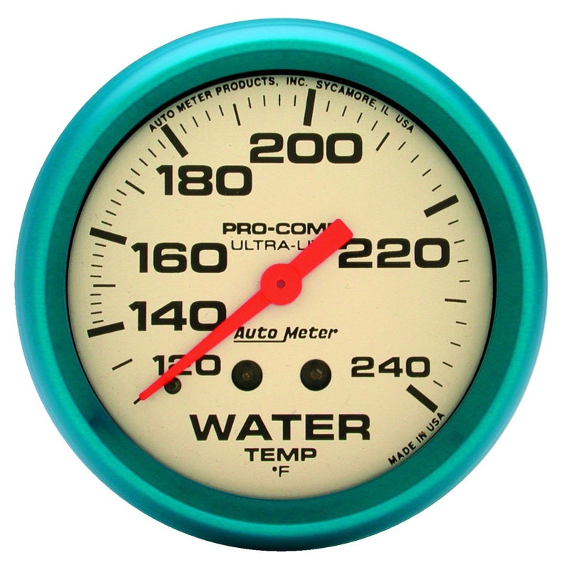 AutoMeter Gauge Water Temp 2-5/8in. 120-240 Deg. F Mech. Glow In The Dark Ultra-Nite AutoMeter Gauges