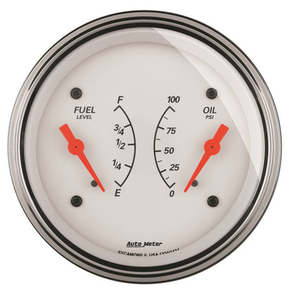 AutoMeter Gauge Dual Fuel & Oilp 3-3/8in. 240 Ohm(e) to 33 Ohm(f) & 100PSI Elec Arctic White AutoMeter Gauges